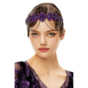imageBABEYOND 1920s Flapper Headpiece Roaring 20s Headband Great Gatsby Headband Chain for Women Vintage Hair AccessoryPurple