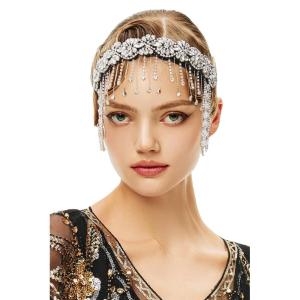 imageBABEYOND 1920s Flapper Headpiece Roaring 20s Headband Great Gatsby Headband Chain for Women Vintage Hair AccessorySilver