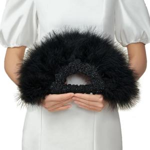 imageBABEYOND 1920s Marabou Feather Fan  Vintage Handheld Fan Bridal Feather Bouquet Bridesmaids Fan for Wedding YellowBlack