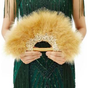 imageBABEYOND 1920s Marabou Feather Fan  Vintage Handheld Fan Bridal Feather Bouquet Bridesmaids Fan for Wedding YellowYellow