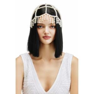 imageBABEYOND 1920s Pearl Flapper Cap Headpiece Roaring 20s Gatsby Pearl Head Chain WeddingWhite