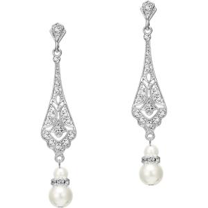 imageBABEYOND 1920s Vintage Wedding Pearl Dangle Drop Earrings Art Deco Gatsby EarringsStyle 5Silver