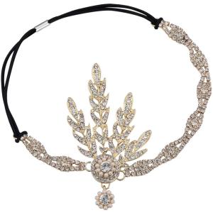 imageBABEYOND Art Deco 1920s Flapper Great Gatsby Inspired Leaf Medallion Pearl Headpiece Headband GoldGold
