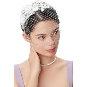 imageBABEYOND Bridal Wedding Veil Fascinator Mesh Lace Headband Tea Party Flower Fascinator Funeral Hats for WomenWhite