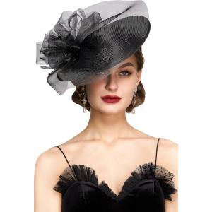 imageBABEYOND Derby Hats for Women  Fascinators Tea Party Hats Headband Fascinator Wedding Cocktail Organza FlowerBlack
