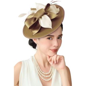 imageBABEYOND Derby Hats for Women  Fascinators Tea Party Hats Headband Wide Brim Fascinator Wedding Cocktail Flower FeathersCoffee