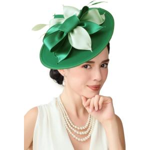 imageBABEYOND Derby Hats for Women  Fascinators Tea Party Hats Headband Wide Brim Fascinator Wedding Cocktail Flower FeathersDark Green