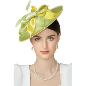 imageBABEYOND Derby Hats for Women  Fascinators Tea Party Hats Headband Wide Brim Fascinator Wedding Cocktail Flower FeathersGreen