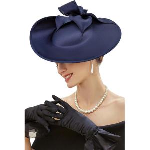 imageBABEYOND Derby Hats for Women  Fascinators Tea Party Hats Headband Wide Brim Fascinator for Wedding CocktailNavy Blue