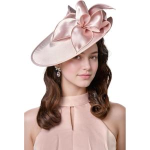 imageBABEYOND Derby Hats for Women  Fascinators Tea Party Hats Headband Wide Brim Fascinator for Wedding CocktailPink