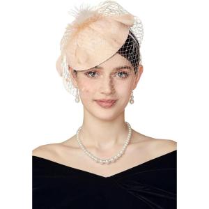 imageBABEYOND Fascinator Hat Veil Feather Fascinators Hair Clip Tea Party Pillbox Derby Hat Fascinator Bridal WeddingChampagne