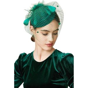 imageBABEYOND Fascinator Hat Veil Feather Fascinators Hair Clip Tea Party Pillbox Derby Hat Fascinator Bridal WeddingDark Green