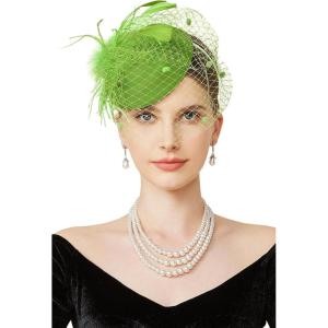 imageBABEYOND Fascinator Hat Veil Feather Fascinators Hair Clip Tea Party Pillbox Derby Hat Fascinator Bridal WeddingGreen