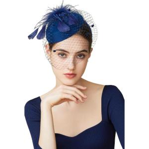 imageBABEYOND Fascinator Hat Veil Feather Fascinators Hair Clip Tea Party Pillbox Derby Hat Fascinator Bridal WeddingKnavy