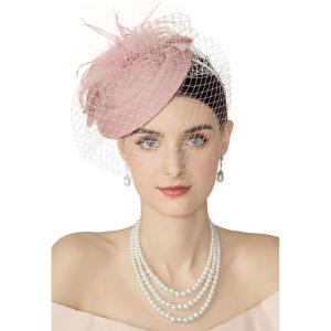 imageBABEYOND Fascinator Hat Veil Feather Fascinators Hair Clip Tea Party Pillbox Derby Hat Fascinator Bridal WeddingNude Pink