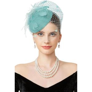 imageBABEYOND Fascinator Hat Veil Feather Fascinators Hair Clip Tea Party Pillbox Derby Hat Fascinator Bridal WeddingTurquoise