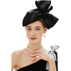 imageBABEYOND Fascinator Hat for Women Tea Party Derby Hat Mesh Cocktail Pillbox Hat Bridal Wedding HeadpieceBlack
