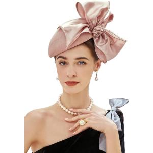imageBABEYOND Fascinator Hat for Women Tea Party Derby Hat Mesh Cocktail Pillbox Hat Bridal Wedding HeadpieceNude Pink