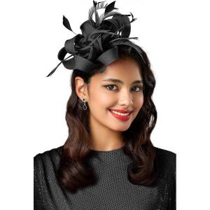 imageBABEYOND Fascinator Hats for Women  Tea Party Hats Fascinators Kentucky Headband Derby Hat Wedding Feathers Ribbon HeadwearBlack