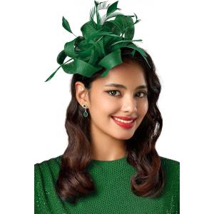 imageBABEYOND Fascinator Hats for Women  Tea Party Hats Fascinators Kentucky Headband Derby Hat Wedding Feathers Ribbon HeadwearDark Green