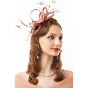 imageBABEYOND Fascinator Hats for Women  Tea Party Hats Fascinators Kentucky Headwear Derby Hat Wedding Feather Ribbon HeadbandNude Pink