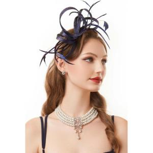 imageBABEYOND Fascinator Hats for Women  Tea Party Hats Fascinators Kentucky Headwear Derby Hat Wedding Feather Ribbon HeadbandYnavy Blue