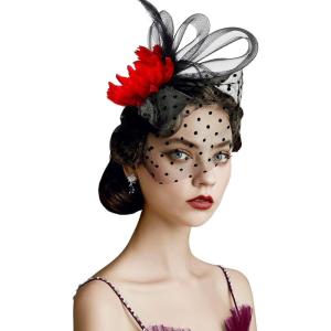 imageBABEYOND Fascinator Hats for Women  Tea Party Hats Kentucky Fascinators Derby Hat Wedding Cocktail Flower Feathers Hair ClipBblack With Red Flower