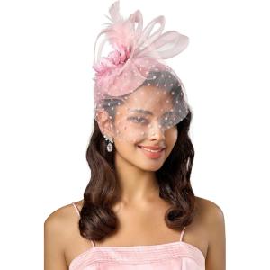 imageBABEYOND Fascinator Hats for Women  Tea Party Hats Kentucky Fascinators Derby Hat Wedding Cocktail Flower Feathers Hair ClipNude Pink