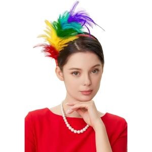 imageBABEYOND Fascinator Hats for Women Feather Headband Kentucky Headpiece Gatsby Derby Hat for Cocktail Wedding Tea PartyColorful 1