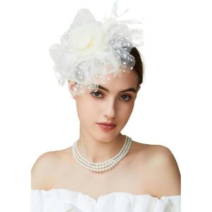 imageBABEYOND Fascinator Hats for Women Tea Party Hat Kentucky Fascinators Headband Derby Hats Wedding Flower Feathers Hair ClipBeige