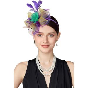 imageBABEYOND Fascinator Hats for Women Tea Party Hat Kentucky Fascinators Headband Derby Hats Wedding Flower Feathers Hair ClipColorful