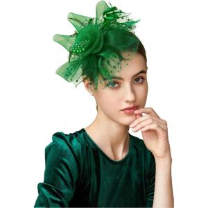 imageBABEYOND Fascinator Hats for Women Tea Party Hat Kentucky Fascinators Headband Derby Hats Wedding Flower Feathers Hair ClipDark Green