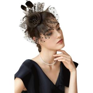 imageBABEYOND Fascinator Hats for Women Tea Party Hat Kentucky Fascinators Headband Derby Hats Wedding Flower Feathers Hair ClipDusty Black