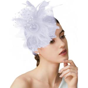 imageBABEYOND Fascinator Hats for Women Tea Party Hat Kentucky Fascinators Headband Derby Hats Wedding Flower Feathers Hair ClipGray