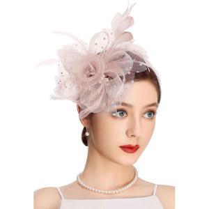 imageBABEYOND Fascinator Hats for Women Tea Party Hat Kentucky Fascinators Headband Derby Hats Wedding Flower Feathers Hair ClipNude Pink