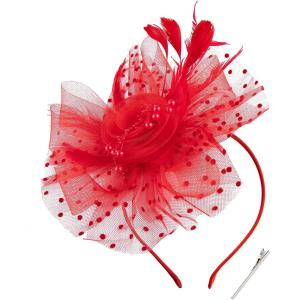 imageBABEYOND Fascinator Hats for Women Tea Party Hat Kentucky Fascinators Headband Derby Hats Wedding Flower Feathers Hair ClipRed