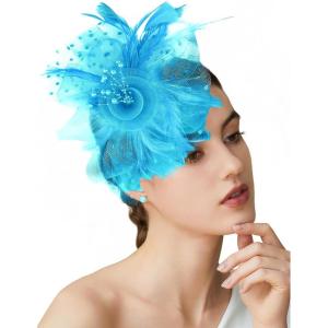 imageBABEYOND Fascinator Hats for Women Tea Party Hat Kentucky Fascinators Headband Derby Hats Wedding Flower Feathers Hair ClipSky Blue