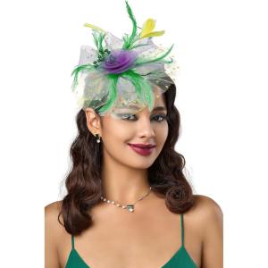 imageBABEYOND Fascinator Hats for Women Tea Party Hat Kentucky Fascinators Headband Derby Hats Wedding Flower Feathers Hair ClipYellow Green Purple
