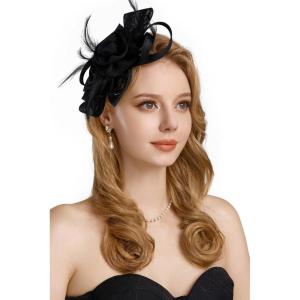 imageBABEYOND Fascinator Hats for Women Tea Party Hat Kentucky Flower Fascinators Headband Derby Hats Wedding CarnivalUblack