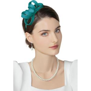 imageBABEYOND Fascinator Headband for Women  Tea Party Kentucky Bow Headband Derby Bridal Wedding Daily Headpiece with Hair ClipDark Teal