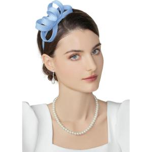 imageBABEYOND Fascinator Headband for Women  Tea Party Kentucky Bow Headband Derby Bridal Wedding Daily Headpiece with Hair ClipLight Blue
