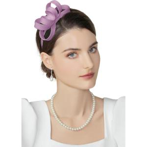 imageBABEYOND Fascinator Headband for Women  Tea Party Kentucky Bow Headband Derby Bridal Wedding Daily Headpiece with Hair ClipLight Purple