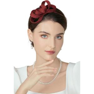 imageBABEYOND Fascinator Headband for Women  Tea Party Kentucky Bow Headband Derby Bridal Wedding Daily Headpiece with Hair ClipRed