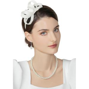 imageBABEYOND Fascinator Headband for Women  Tea Party Kentucky Bow Headband Derby Bridal Wedding Daily Headpiece with Hair ClipWhite