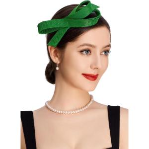 imageBABEYOND Fascinator Headband for Women  Tea Party Kentucky Bow Headband Derby Cocktail Wedding Ribbon Hair Clip for DailyDark Green
