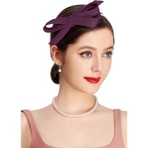 imageBABEYOND Fascinator Headband for Women  Tea Party Kentucky Bow Headband Derby Cocktail Wedding Ribbon Hair Clip for DailyDark Purple
