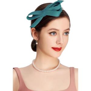 imageBABEYOND Fascinator Headband for Women  Tea Party Kentucky Bow Headband Derby Cocktail Wedding Ribbon Hair Clip for DailyDark Teal