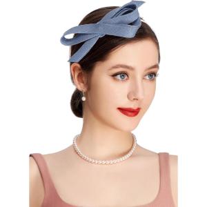 imageBABEYOND Fascinator Headband for Women  Tea Party Kentucky Bow Headband Derby Cocktail Wedding Ribbon Hair Clip for DailyLight Blue