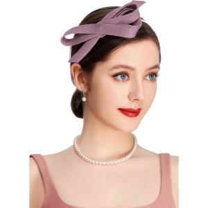 imageBABEYOND Fascinator Headband for Women  Tea Party Kentucky Bow Headband Derby Cocktail Wedding Ribbon Hair Clip for DailyLight Purple