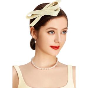 imageBABEYOND Fascinator Headband for Women  Tea Party Kentucky Bow Headband Derby Cocktail Wedding Ribbon Hair Clip for DailyLight Yellow